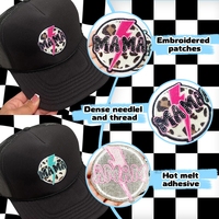 Patch thermocollant personnalisé en stock, motif cœur léopard 'Mama' bleu et rose, à paillettes, petit format, pour sacs et chapeaux DIY