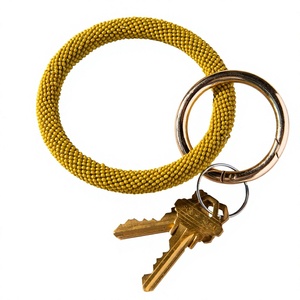 Wholesale Boho-Colored Beaded <b>Bracelet</b> Keychain Wristlet Plush Material with Metal Plastic <b>Leather</b> PU Key Holder Gift - Product Image 1
