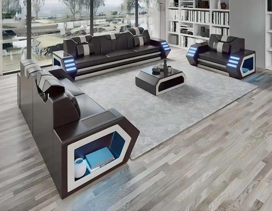 KEHUI conjunto de sofá de couro para sala de estar, mobília clássica branca luxuosa, verde, macia e moderna, sofá de couro genuíno italiano