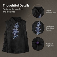 Gilet sans manches en soie satinée Xiangyunsha pour femme, col phénix, broderie française artisanale, nouveau style chinois