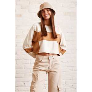 Sudadera Oversize Bicolor para Mujer, Hombros Caídos, Mezcla de Algodón, Tejido de Punto, Blanca - Product Image 4