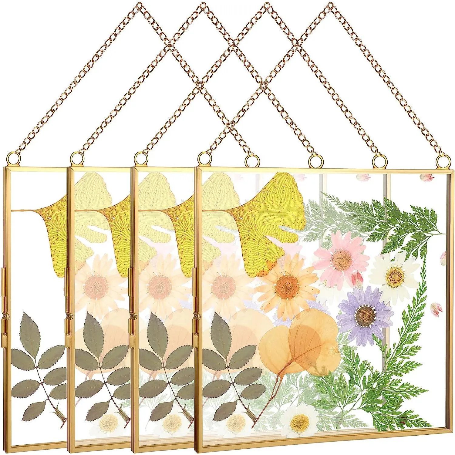 Pressed Flower Glass Picture Frames 6 x 4 Inch Brass Hanging Double Glass Frame