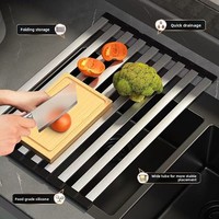 Égouttoir à vaisselle pliable en acier inoxydable 304 sur mesure OEM avec bords en silicone pour évier de cuisine