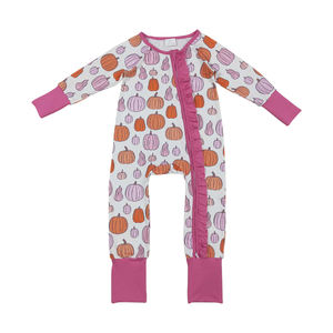 RTS Venta al por mayor de manga larga Calabazas Zip Romper para niñas Ropa de diseño de primavera y otoño - Product Image 1
