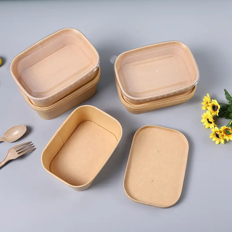Microwavable kraft paper food packaging containers disposable degradation take-away fast food bento box can be customized logo