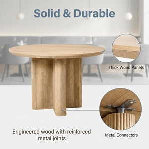Table à manger moderne du milieu du siècle, 6 places, table ronde cannelée de 47 pouces avec bord épaissi et base sur pied robuste pour la cuisine - Product Image 4
