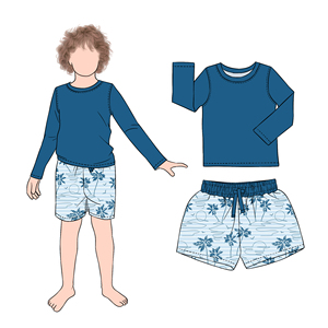 <span class=keywords><strong>Costume</strong></span> <span class=keywords><strong>da</strong></span> <span class=keywords><strong>Bagno</strong></span> per Bambini 2 Pezzi, Maniche Lunghe, Top Tinta Unita <span class=keywords><strong>con</strong></span> Pantaloncini Stampati, Comodo e Alla Moda per l'Estate - Product Image 2