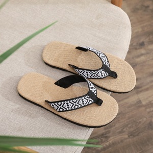 Sandales d'été en lin pour hommes, tongs antidérapantes à ruban, chaussons de plage, vente en gros - Product Image 2