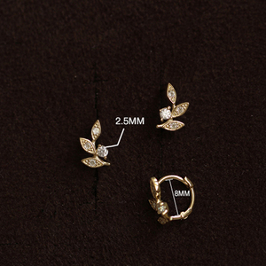 <b>CANNER</b> Custom Leaf Hoop Earring S925 Sterling Silver 18K Gold Plated Small Zircon Drill Student Branch Earring for Women Girls - Product Image 2
