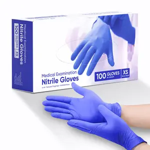 Scatola di 100 all'ingrosso produttori rivestiti a prezzi economici blu esame blu guanti di Nitrile usa e getta