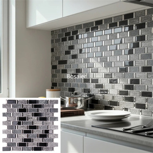 <span class=keywords><strong>Piastrelle</strong></span> a Mosaico in Vetro Nero Argento Lucido e Pietra Naturale di Lusso Moderne Rettangolari <span class=keywords><strong>per</strong></span> Pareti Interne del <span class=keywords><strong>Bagno</strong></span> 4mm Personalizzabili - Product Image 1