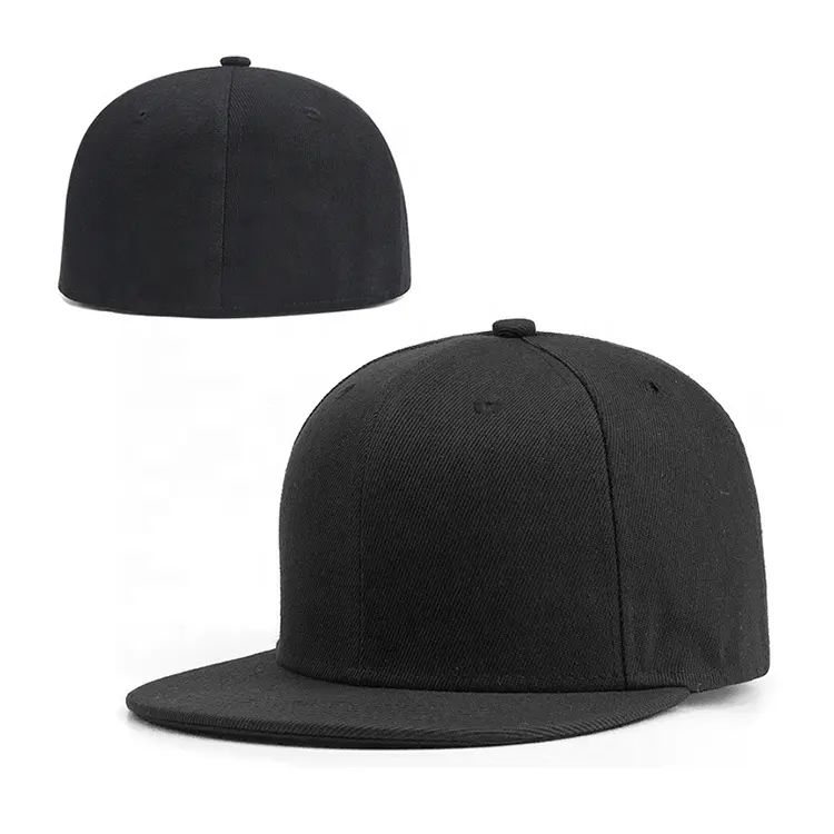 new products wholesale custom blank black flat brim closed back sports plain fitted snapback caps