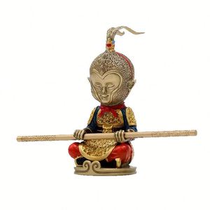 Figura de Latón de Wukong, el Gran Sabio Igual al Cielo, de la Serie 'Viaje al Oeste', con Técnica de Pincel, Juguete Artesanal, Regalo para el Hogar y la Oficina, Bastón Dorado - Product Image 5
