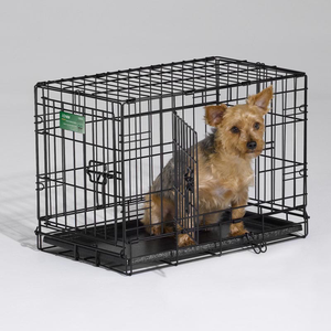 Precio de fábrica Casa para mascotas Metal Hierro Plegable Puertas dobles Jaula para perros con cierre de botón a presión Bandeja de plástico Perreras transpirables - Product Image 2