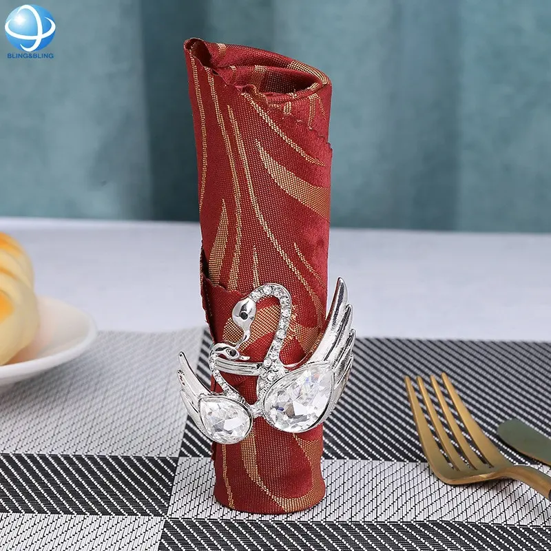 Anéis de guardanapo de cisne cristal para festa de casamento jantar metal eco-amigável