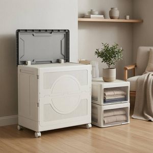 Fashion Visible <b>Plastic</b> Storage Box Clothing/Bedding Storage Box Foldable <b>Plastic</b> Storage Box with Universal <b>Wheels</b> - Product Image 3