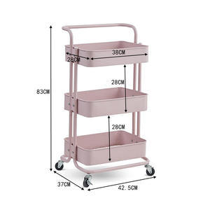 Carrito para Computadora Gris <span class=keywords><strong>de</strong></span> Tres Niveles, Carrito Utilitario con Estantes <span class=keywords><strong>de</strong></span> Almacenamiento, Cestas <span class=keywords><strong>de</strong></span> Plástico, Marco <span class=keywords><strong>de</strong></span> Metal, para Sala <span class=keywords><strong>de</strong></span> Estar - Product Image 3