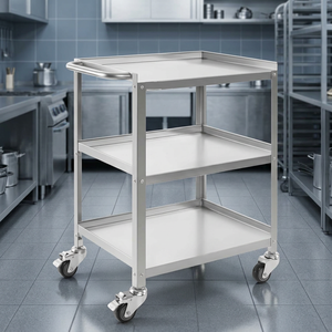 3-Tier Stainless Steel Utility Cart With Four Wheels Movable Storage <b>Trolley</b> For Kitchen And Commercial Use - Product Image 1
