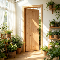 Light Pastoral Solid Cedar Flat Timber Door Durable Solid Wood Bedroom Door for Family Use