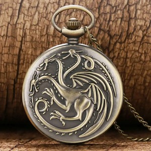 Montre de poche en quartz à trois têtes de dragon, rétro, bronze, monstre de feu, collier, Daenerys Jon Stark House Games, montres de poche vintage - Product Image 4