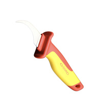 Coltello spelafili a gancio lungo per elettricista con manico in TPR a doppio colore