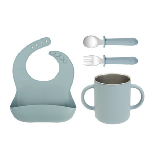 Juego de alimentación para bebés Tongtu de acero inoxidable 304 con tenedor y cuchara de silicona, libre de BPA, vasos para niños, personalizado. - Product Image 2