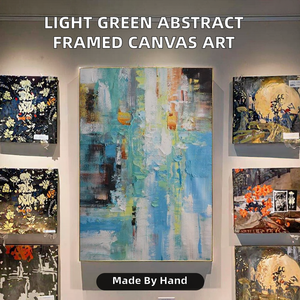 Modern Floating <b>Frame</b> Light Green White Abstract Wall Art Aluminum <b>Frame</b> Decorative Painting for Home Office Hotel - Product Image 2