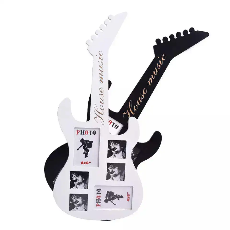 10x15cm 7.5x7.5cm Contemporary Product Name Hanging Guitar Patten White Wood MDF Wall Photo Frame Sets