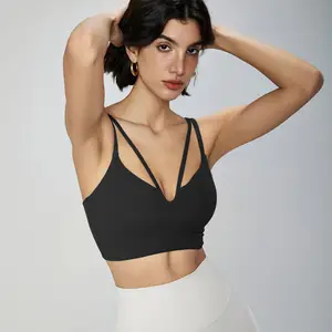 2024 été couleurs vives Double bretelles col en V Push Up Sexy Yoga soutien-gorge haut rembourré antichoc sport soutien-gorge pour les femmes