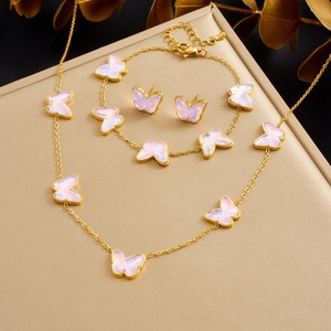 Butterfly Jewelry <b>Set</b> Gold Plated Stainless Steel Women's Fashion Necklace <b>Bracelet</b> Earrings Gift <b>Set</b> - Product Image 1