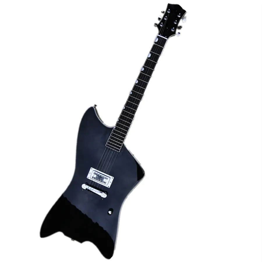 Huiyuan 6 문자열 특수 모양 블랙 바디 일렉트릭 기타 크롬 하드웨어, 솔로 기타 전기