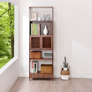 Estantería de bambú estilo chino, de madera maciza, con puertas, para estudio, oficina o como vitrina. - Product Image 3
