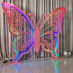 LEDA New Design LED RGB Metal Pink <b>Butterfly</b> Stand Stage <b>Lighted</b> Backdrop Road Guide Iron Backdrop for Wedding Decoration - Product Image 2