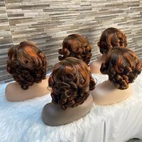 Peluca frontal de encaje SDD de 12 pulgadas 5x5, doble densidad 300%, color naranja piano, rizado Fumi, cabello virgen, encaje transparente, venta al por mayor