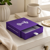 Caja de Regalo Rígida Morada Mate Personalizada con Cajón Deslizante, Embalaje Personalizado Reciclable y Reutilizable para Eventos Corporativos y Regalos Promocionales