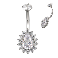 GZN Newest Fashion Titanium Internally Thread Bezel Set CZ Top With Square CZ Center Nombril Ring Flower Belly Ring