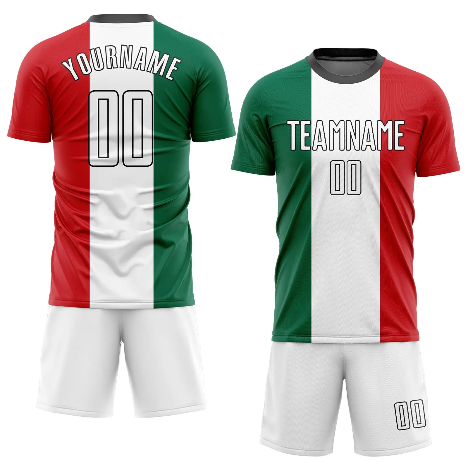 Custom Kelly American football jersey set Verde Branco Vermelho-Preto Sublimação Mexicano Flag Soccer Uniform football jersey