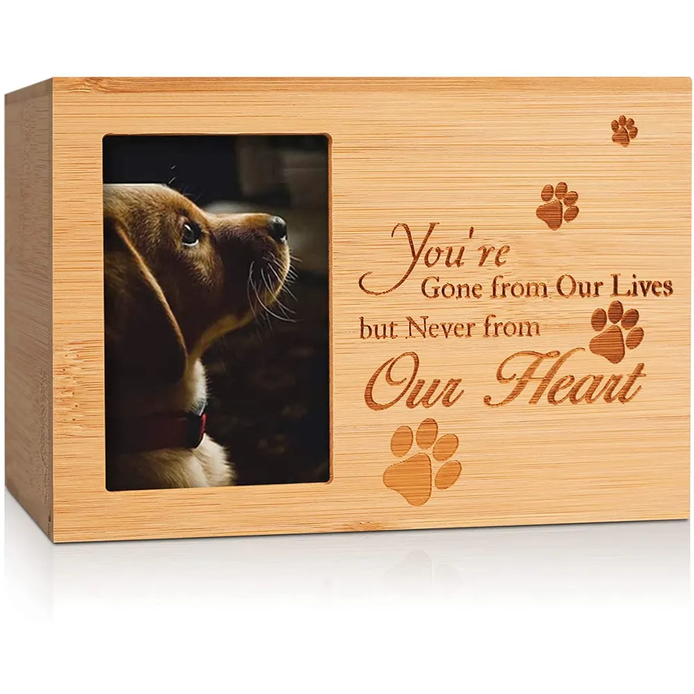 बांस बिल्ली कुत्ता स्मृति उपहार बॉक्स लकड़ी का पालतू फोटो मेमोरियल ऐश कलश