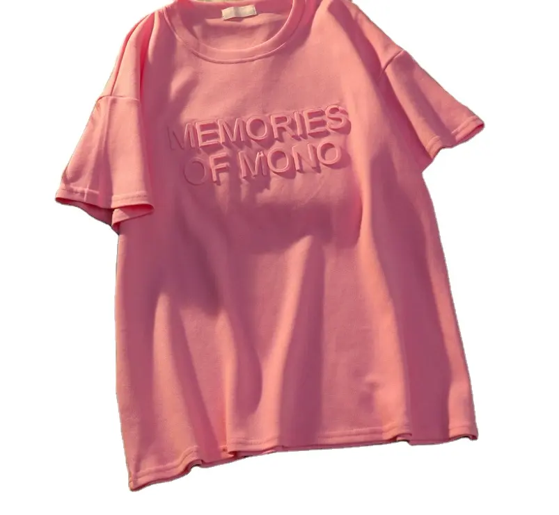 OEMエンボス印刷服ロゴデザインサービスコットンTシャツカスタム3DエンボスプリントTシャツ女性用