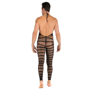 Erkek yumuşak Halter Hollow Out Crotchless sıkı tayt külotlu See Through tam vücut çorap adam seksi Bodystocking - Product Image 5