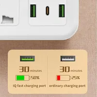 Multiprise UE/UK avec 3 prises CA, 2 ports USB et 1 port Type-C à charge rapide, interrupteurs individuels, adaptateur mural universel