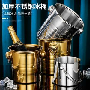 Stainless Steel Ice Bucket Round Gold Color Party Champagne Beer Wine Cooler With Creative Handle - Product Image 1