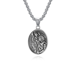 Holy Christopher Necklace for Men, Retro Style, Artistic Pendant, Dongguan <b>Titanium</b> Steel Jewelry - Product Image 5