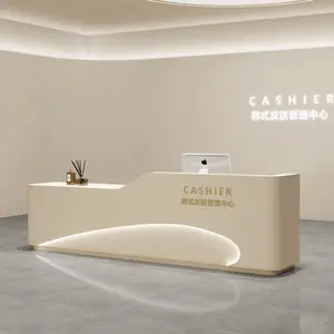 Modern extra large clinic reception counter desk luxury wooden reception desk for sale with led lighting