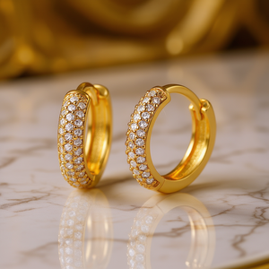 Orecchini a Cerchio E1731 in Oro con Diamanti, Classici Rotondi Taglio Brillante Colore G, Diamanti Naturali per Uso Quotidiano, Placcati in Oro - Product Image 2