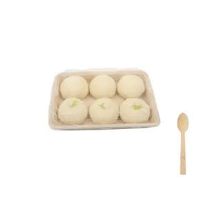 Bandeja de comida biodegradable desechable con tapa ecológica de alta calidad de pulpa de bambú bagazo cuadrado rectangular plato de comida