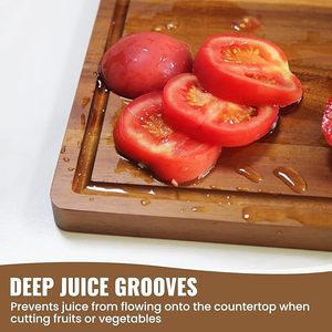 Ensemble de 3 planches à découper en bois d'<span class=keywords><strong>acacia</strong></span> réversibles avec rainure profonde pour la préparation de la viande, du fromage et des légumes en cuisine - Product Image 2