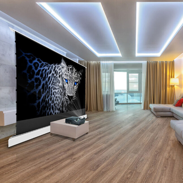 Black Grating ALR Floor Rising Projector Screen 100 120 150 Inch Home Theater Cinea Support 4k 8k Motorized Projector Screen