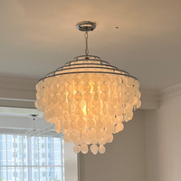 Lustre en coquillages naturels à 5 couches, 60*60cm, style crème français, luminaire suspendu pour chambre à coucher, entrée, salle à manger