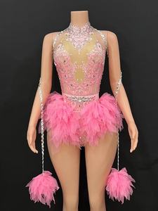 Combinaison moulante pour <span class=keywords><strong>femme</strong></span> adulte, pour équipe de <span class=keywords><strong>danse</strong></span>, chanteurs, costumes de spectacle exotiques, rouge/rose/jaune pour groupe de ballet - Product Image 3